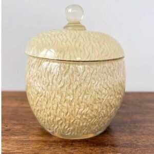 Vintage Yellow Textured Vanity Jar with Lid Mid Century Trinket Canister